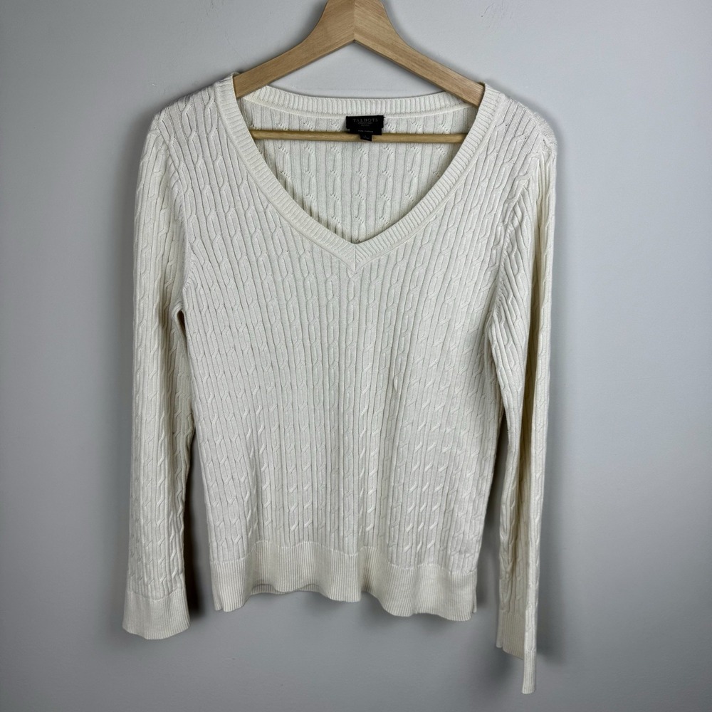 Talbots Petite Size Large 100%‎ Pima Cotton Sweater Ivory V-Neck Lightweight - Picture 16 of 16